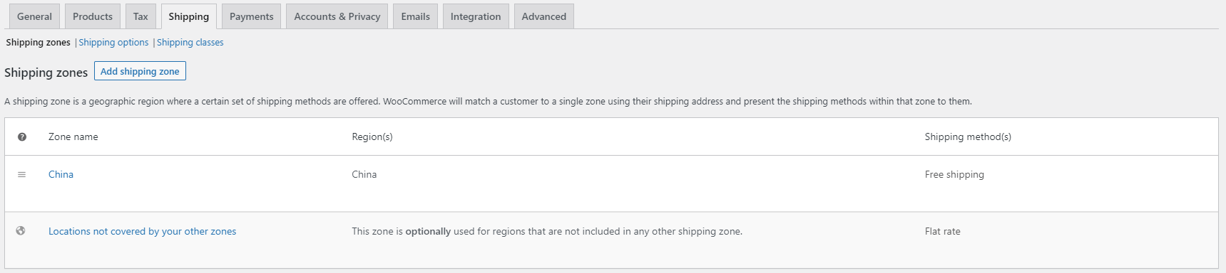 Shipping Zone