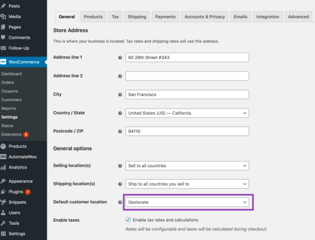 WooCommerce 与 MaxMind 集成 5 WooCommerce Settings