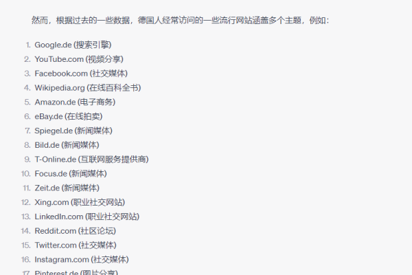 德国人最经常访问的 20 个网站是什么